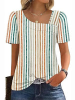 Women’s Asymmetrical Square Neck Casual Short Sleeve Blouse