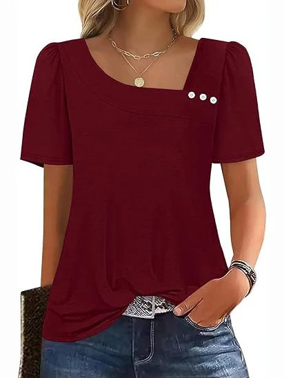 Women’s Asymmetrical Square Neck Casual Short Sleeve Blouse