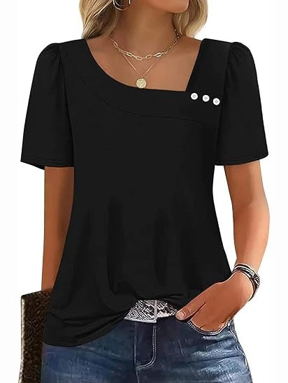 Women’s Asymmetrical Square Neck Casual Short Sleeve Blouse