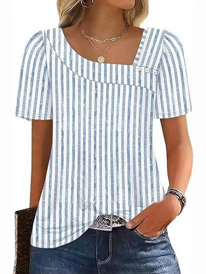 Women’s Asymmetrical Square Neck Casual Short Sleeve Blouse