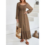 DOKOTOO Women Boho Floral Square Neck Smocked Empire Waist Long Sleeve Flowy Ruffle Hem Beach Maxi Sundress