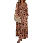 DOKOTOO Women Boho Floral Square Neck Smocked Empire Waist Long Sleeve Flowy Ruffle Hem Beach Maxi Sundress