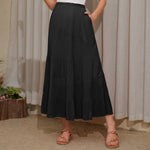 Women's High Waisted Elastic Chiffon Tiered Pleated Maxi Skirt Boho Long Skirt with Side Pockets Solid & Floral Print Summer Bottom Outfits