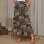 Women's High Waisted Elastic Chiffon Tiered Pleated Maxi Skirt Boho Long Skirt with Side Pockets Solid & Floral Print Summer Bottom Outfits