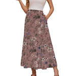 Women's High Waisted Elastic Chiffon Tiered Pleated Maxi Skirt Boho Long Skirt with Side Pockets Solid & Floral Print Summer Bottom Outfits