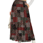 Women's High Waisted Elastic Chiffon Tiered Pleated Maxi Skirt Boho Long Skirt with Side Pockets Solid & Floral Print Summer Bottom Outfits