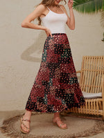 Women's High Waisted Elastic Chiffon Tiered Pleated Maxi Skirt Boho Long Skirt with Side Pockets Solid & Floral Print Summer Bottom Outfits