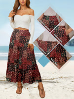 Women's High Waisted Elastic Chiffon Tiered Pleated Maxi Skirt Boho Long Skirt with Side Pockets Solid & Floral Print Summer Bottom Outfits