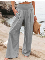 New Spring Summer European Style Women's Casual Comfy Baggy Fit Pants, Retro Vintage Wide Leg Long Pants, Elastic Waist, Solid Pattern, Natural Waist, Womenswear