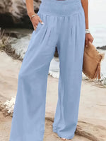 New Spring Summer European Style Women's Casual Comfy Baggy Fit Pants, Retro Vintage Wide Leg Long Pants, Elastic Waist, Solid Pattern, Natural Waist, Womenswear