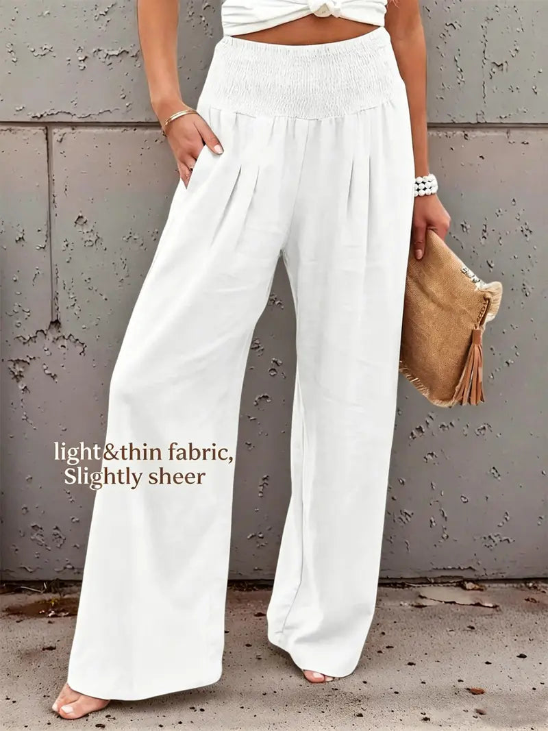 New Spring Summer European Style Women's Casual Comfy Baggy Fit Pants, Retro Vintage Wide Leg Long Pants, Elastic Waist, Solid Pattern, Natural Waist, Womenswear