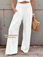 New Spring Summer European Style Women's Casual Comfy Baggy Fit Pants, Retro Vintage Wide Leg Long Pants, Elastic Waist, Solid Pattern, Natural Waist, Womenswear