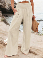 New Spring Summer European Style Women's Casual Comfy Baggy Fit Pants, Retro Vintage Wide Leg Long Pants, Elastic Waist, Solid Pattern, Natural Waist, Womenswear