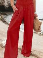 New Spring Summer European Style Women's Casual Comfy Baggy Fit Pants, Retro Vintage Wide Leg Long Pants, Elastic Waist, Solid Pattern, Natural Waist, Womenswear