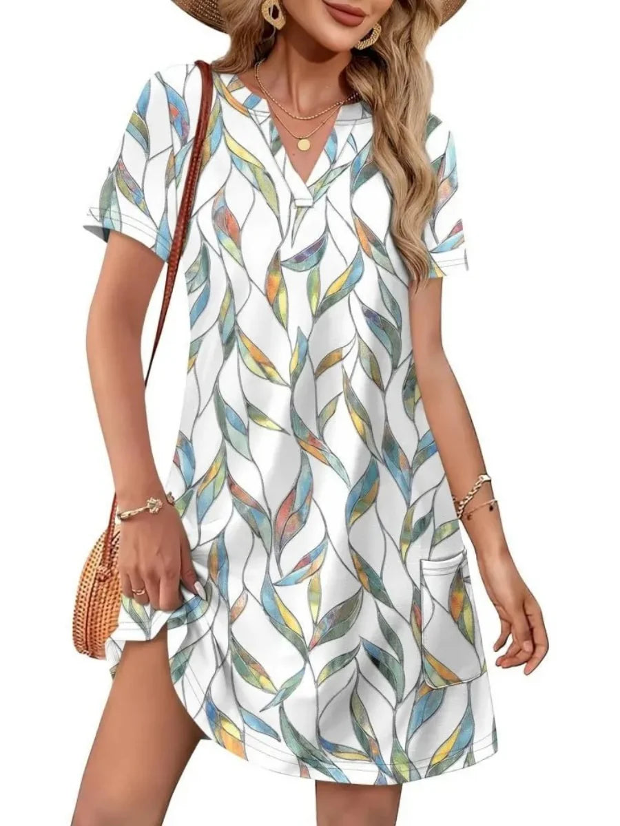 Women's Casual V Neck Vacation Midi Dress With Pockets