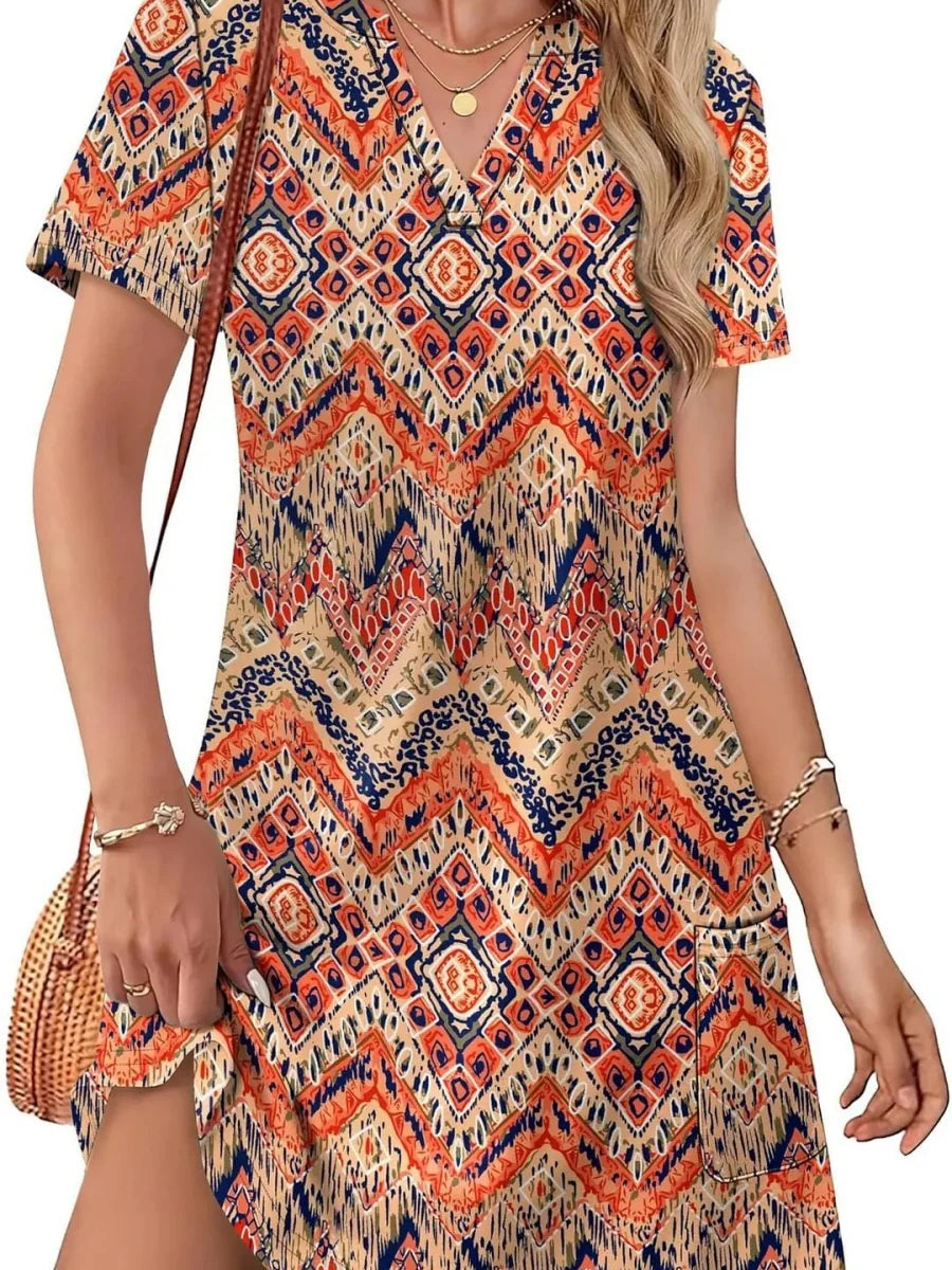 Women's Casual V Neck Vacation Midi Dress With Pockets