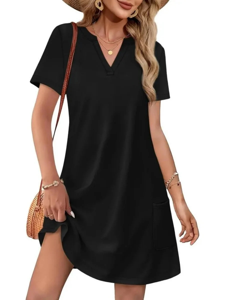 Women's Casual V Neck Vacation Midi Dress With Pockets