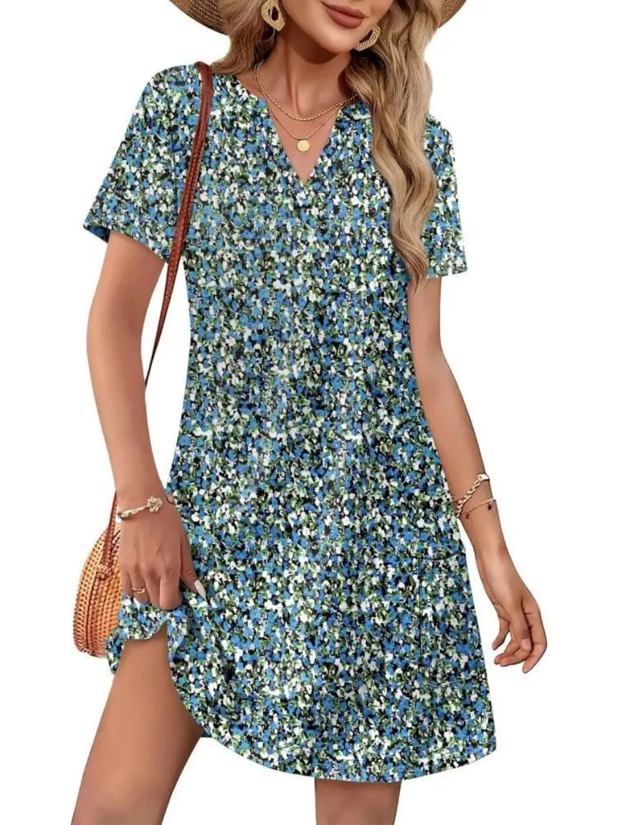 Women's Casual V Neck Vacation Midi Dress With Pockets
