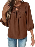 Women's Bow Tie Neck Blouse with Balloon Sleeves