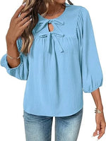 Women's Bow Tie Neck Blouse with Balloon Sleeves