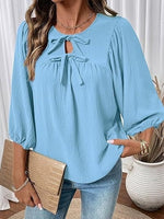Women's Bow Tie Neck Blouse with Balloon Sleeves