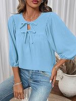 Women's Bow Tie Neck Blouse with Balloon Sleeves