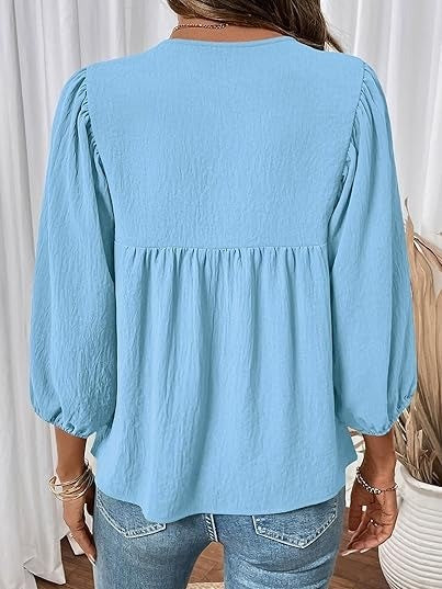 Women's Bow Tie Neck Blouse with Balloon Sleeves