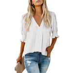 Women's V-Neck Ruffle Short Sleeve Blouse