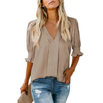 Women's V-Neck Ruffle Short Sleeve Blouse