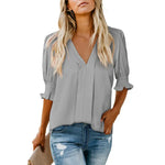 Women's V-Neck Ruffle Short Sleeve Blouse