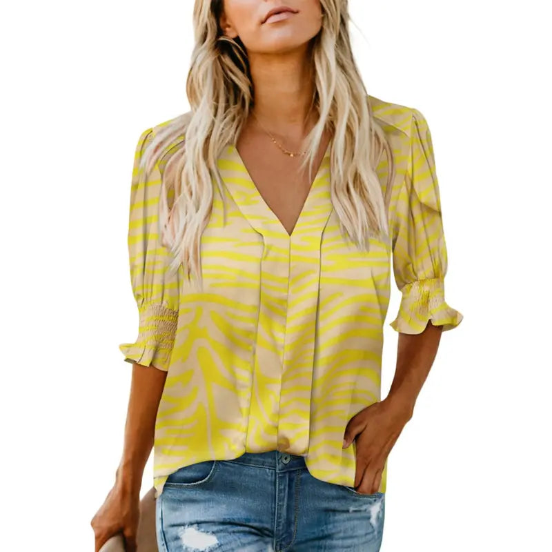 Women's V-Neck Ruffle Short Sleeve Blouse