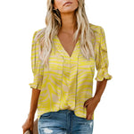 Women's V-Neck Ruffle Short Sleeve Blouse