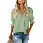 Women's V-Neck Ruffle Short Sleeve Blouse