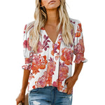 Women's V-Neck Ruffle Short Sleeve Blouse