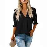 Women's V-Neck Ruffle Short Sleeve Blouse