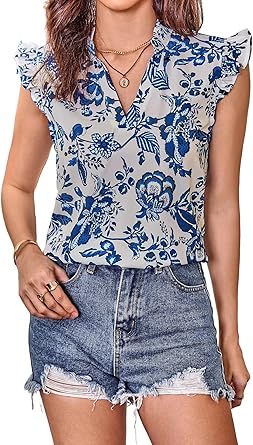 Floerns Women's Striped Cap Sleeve Top - Effortless V-Neck Style for a Polished Look