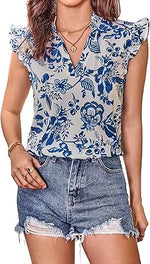 Floerns Women's Striped Cap Sleeve Top - Effortless V-Neck Style for a Polished Look