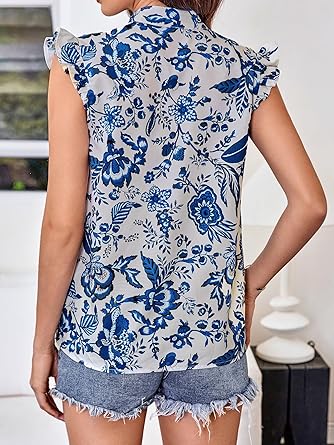 Floerns Women's Striped Cap Sleeve Top - Effortless V-Neck Style for a Polished Look