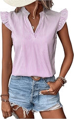 Floerns Women's Striped Cap Sleeve Top - Effortless V-Neck Style for a Polished Look