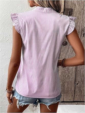 Floerns Women's Striped Cap Sleeve Top - Effortless V-Neck Style for a Polished Look