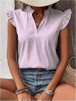 Floerns Women's Striped Cap Sleeve Top - Effortless V-Neck Style for a Polished Look