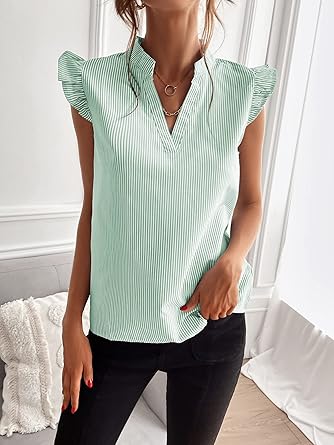 Floerns Women's Striped Cap Sleeve Top - Effortless V-Neck Style for a Polished Look