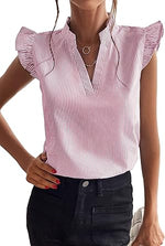 Floerns Women's Striped Cap Sleeve Top - Effortless V-Neck Style for a Polished Look