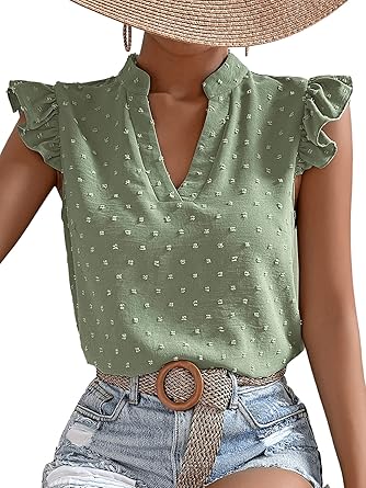 Floerns Women's Striped Cap Sleeve Top - Effortless V-Neck Style for a Polished Look