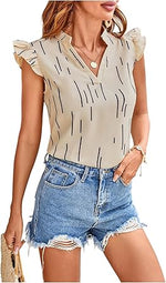 Floerns Women's Striped Cap Sleeve Top - Effortless V-Neck Style for a Polished Look