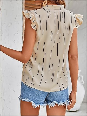 Floerns Women's Striped Cap Sleeve Top - Effortless V-Neck Style for a Polished Look