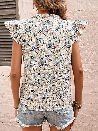 Floerns Women's Striped Cap Sleeve Top - Effortless V-Neck Style for a Polished Look