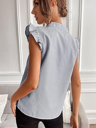 Floerns Women's Striped Cap Sleeve Top - Effortless V-Neck Style for a Polished Look