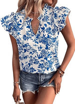 Floerns Women's Striped Cap Sleeve Top - Effortless V-Neck Style for a Polished Look