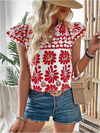 Floerns Women's Striped Cap Sleeve Top - Effortless V-Neck Style for a Polished Look